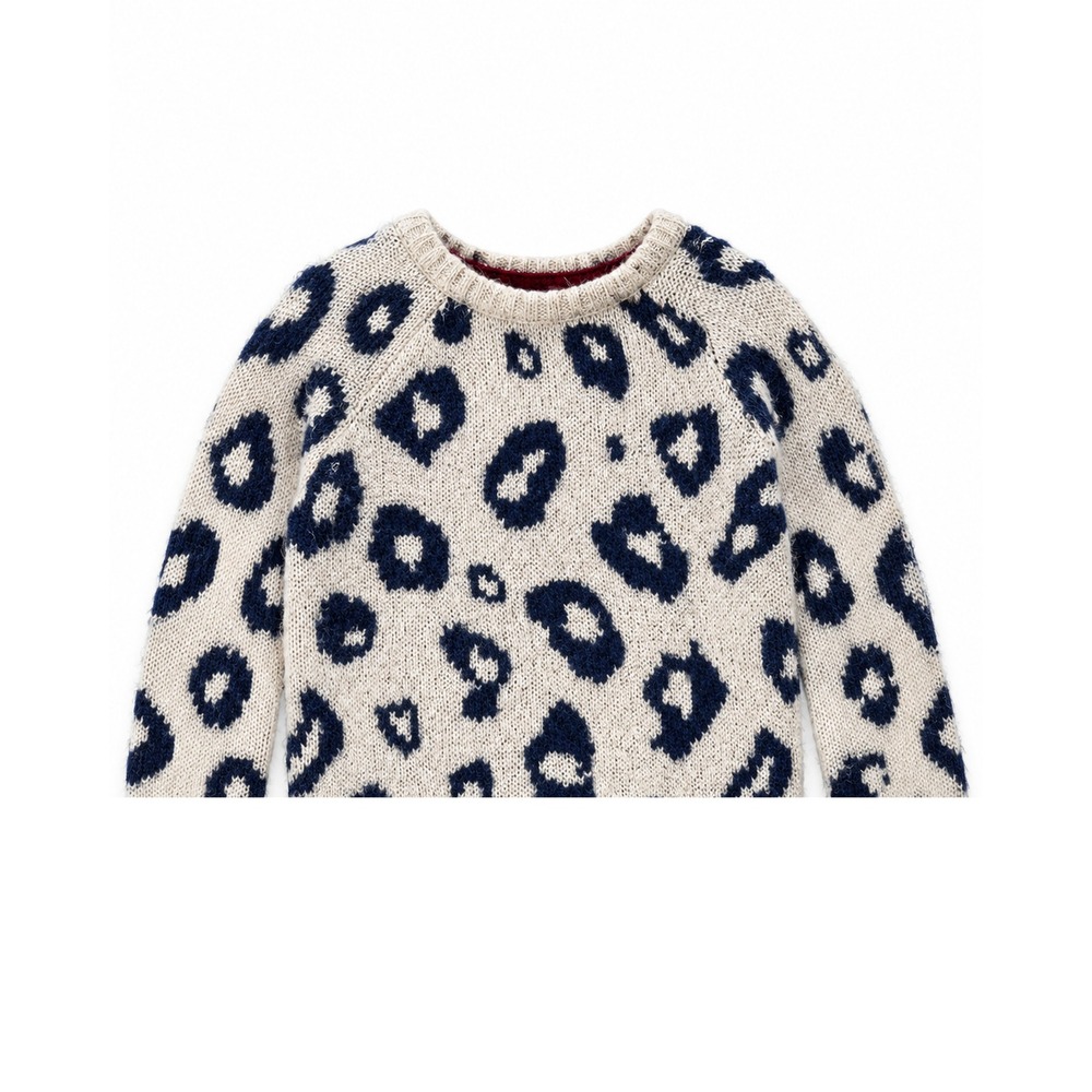 Carter's Baby Leopard Print Knit Sweater Cream Navy Long Sleeve 3 Months